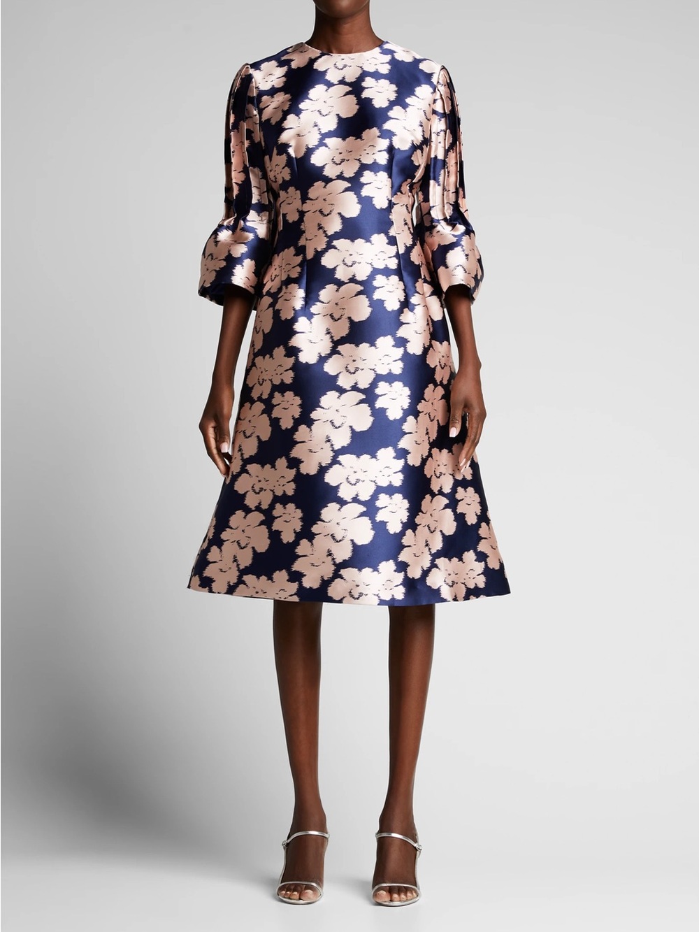 Rickie Freeman for Teri Jon Floral Gazar Bell Sleeve Cocktail Dress